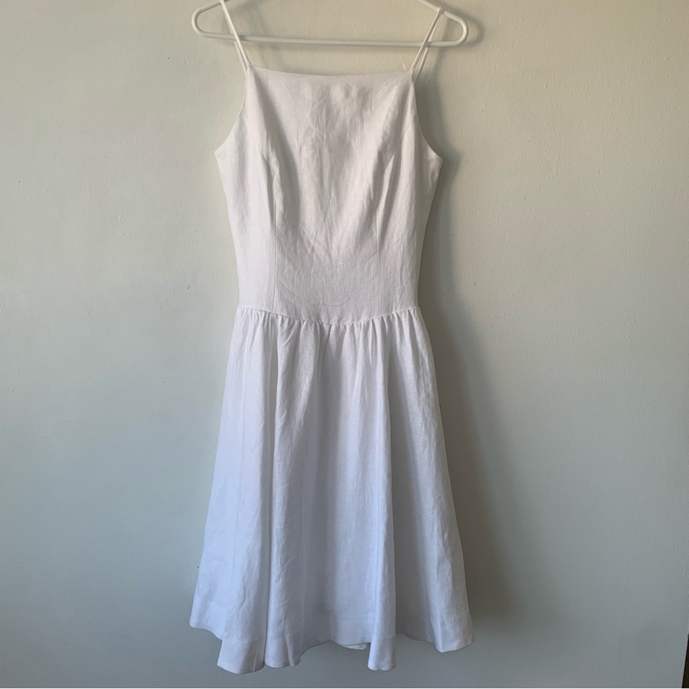 NWT Reformation Clarabelle Linen Drop Waist A Line Square Neck Midi Dress White - Picture 6 of 11